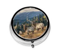 Mountain Elk Animal Print Round Pill Organizer 3 Compartment Pill Box Portable Medicine Pill Case for Outdoor Travel