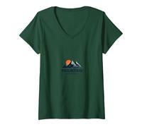 Mountain Escape Adventure Logo Outdoor Travel V-Neck T-Shirt, Women, Forest Green, L