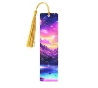 Mountain Falls Milky Way Starry Night Sky Unique Double-Sided Artwork Printed Wooden Bookmarks, Artistic Book Accessories Birthday Presents for Men Women Presents for Book Lovers