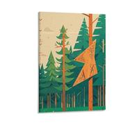 Mountain Fir Forest Wall Art, 20x30inch(50x75cm) Vertical Canvas Wall Art Prints, Modern Home Hanging Decor for Living Room, Bedroom, Office, Framed/Unframed, Frame-style