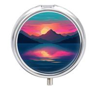 Mountain Floor Plan Pill Box, Round Pill Organizer 3 Compartment | Compact Medicine Organizer Box with Mirror, Portable Vitamin Container for Travel, Wide Mouth for Easy Access