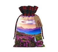 Mountain Floral landscape Printed Christmas drawstring gift bags, cloth snack bags, suitable for candy, gifts, storage and Christmas parties