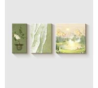 Mountain Floral Wall Art Set, 3 Piece Handmade 3D Sandstone Textured Canvas, Minimalist Landscape Decor for Living Room Background