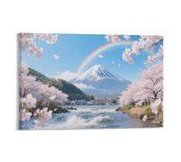 Mountain-foot Cherry Blossoms Wall Painting, Natural Scenery Poster Artwork on Hallway | Giclée Picture Canvas Printing, Beautiful Home Decor for Bedroom And Living Room, Gift 08x12inch(20x30cm)