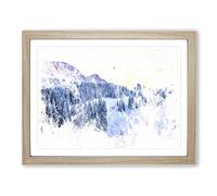 Mountain & Forest At Winter Watercolour Modern Framed Print | A3 Oak Framed Wall Art | Ready to Hang | Modern Landscape Picture | Living Room Bedroom Lounge Office
