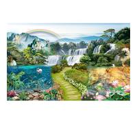 Mountain Forest Backdrop Jungle Rainforest Trees Cascade Nature Photography Background Green Water Crane White Lotus Lake Waterfall Backdrop Rainbow Spring Garden Flowers Background Banner 20x10ft