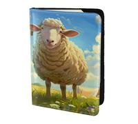 Mountain Forest in the Rain Travel Passport Holder Cover Wallet Leather Case Travel Essentials Luggage Accessories, Mother Sheep And Little Sheep In The Meadow, One Size, Contemporary