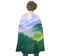 Mountain Forest Landscape Painting Cape Halloween Costume Reversible Satin Cloak Unisex for Cosplay, Costume Party