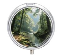 Mountain Forest Nature Pill Case Portable Medicine Organizer Compact Travel Pill Box Small Metal Medicine Box for Purse Pocket Pill Container Holder 3 Compartments Medication Holder