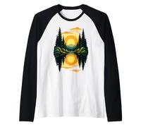 Mountain Forest Sunset Trees Reflection Tee Nature Landscape Raglan Baseball Tee