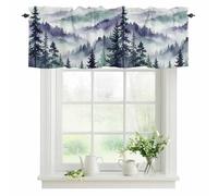 Mountain Forest Valances for Windows, Watercolor Purple Green Misty Mountain Trees Rod Pocket Valance Short Window Treatments Curtains for Kitchen Bathroom Bedroom Decor, 60 x 14 Inches