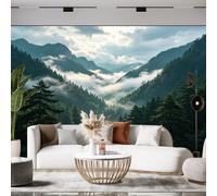 Mountain Forest Wallpaper Mural for Living Room 200 × 140 Cm 3D Panoramic Misty Valley Landscape Nature Photo Wallpaper Non Woven Tree Wall Mural for Dining Room Home Decor 200 × 140 Cm (W × H) /
