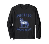 Mountain Forest Wolf Silhouette Pacific Northwest Vintage Long Sleeve T-Shirt