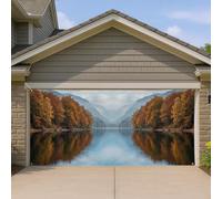 Mountain Garage Door Cover, Scenic Nature Lake Trees Fall Orange Garage Door Backdrop Home Decor for Backyard Patio Outside Indoor Party Backdrop 157x71 Inch