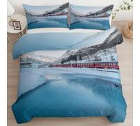 Mountain Glaciers Super King Size Duvet Cover Sets Soft Microfiber Retro Train Bedding Set 3D Printed Quilt Cover 260 x 220 cm with Zipper Closure and 2 Pillowcases c_1800