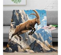 Mountain goat print microfiber throw blanket soft fleece feel home decor | 50x60inch plush microfiber touch lightweight warmth sofa bed accent travel blanket gift modern design