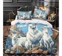 Mountain goats 3D Print 3-Piece Bed Cover Wildlife illustration style Comforter Cover Set Breathable Microfiber Concealed Zipper Anti Allergy for Toddlers Kids Young Adults Single（140x200cm）