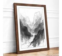 Mountain Gorge Study Minimalist Framed Wall Art Print A2 (59.4×42cm) Walnut, Wall Decor for Living Room, Bedroom, Office & Home, Ready to Hang, Art Gift