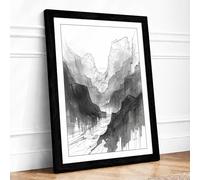 Mountain Gorge Study Minimalist Framed Wall Art Print A3 (42×29.7cm) Black, Wall Decor for Living Room, Bedroom, Office & Home, Ready to Hang, Art Gift