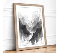 Mountain Gorge Study Minimalist Framed Wall Art Print A4 (29.7×21cm) Oak, Wall Decor for Living Room, Bedroom, Office & Home, Ready to Hang, Art Gift