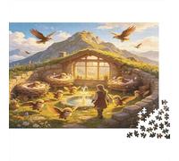 Mountain Grass Roof Cottage 1000 Piece Jigsaw Puzzle Paper for Adults Sunset Nature View Puzzle Game for Family Home Relaxation Focus Gift 52x38cm/1000pcs