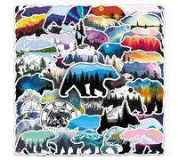 Mountain Grizzly Bear Stickers 50 Pcs Vinyl Cute Cartoon Animal Stickerfor Skateboard Water Bottle Laptop Luggage Phone Scrapbook Car Bike Helmet,Waterproof Funny Bear Sticker for Adults Boys Teens