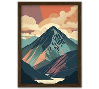 Mountain Hill Sunrise Boho Landscape Illustration Artwork Framed Wall Art Print A4 Artery8 Brown One Size