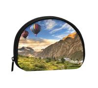 Mountain Hot Air Balloon Mini Zipper Coin Purse, Small Travel Organizer with All-Over Print, Durable Polyester Fabric, Compact Pouch for Coins,Keys