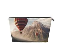 Mountain Hot Air Balloon Printed Toiletry Bag for Women Girl Portable Travel Cosmetic Bag Leather Makeup Pouch Organizer with Silver Zipper