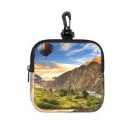 Mountain Hot Air Balloon Square Zipper Pouch with All-Over Print,Waterproof Rubber-Fabric, Lightweight Durable Small Organizer Bag for Coins, Cards, Keys