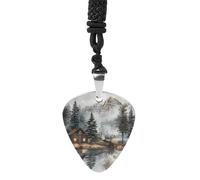 Mountain Hut by The Lake Guitar Pick Pendant Necklace for Acoustic Electric Bass Players Guitar Accessories Guitarist Gifts