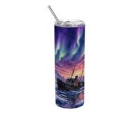 Mountain Icescape Travel Flask - Reusable Metal Drinks Cup Gift with Straw