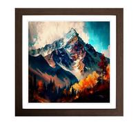Mountain Impressionism Framed Print | 18x18 Inch Walnut Framed Wall Art | Ready to Hang | Impressionist Landscape Picture | Living Room Bedroom Lounge Office