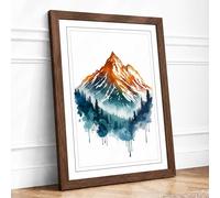 Mountain in White Boho Framed Wall Art Print A1 (84.1×59.4cm) Walnut, Wall Decor for Living Room, Bedroom, Office & Home, Ready to Hang, Art Gift