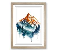 Mountain in White Boho Framed Wall Art Print A2 (59.4×42cm) Oak, Wall Decor for Living Room, Bedroom, Office & Home, Ready to Hang, Art Gift