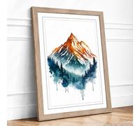Mountain in White Boho Framed Wall Art Print A3 (42×29.7cm) Oak, Wall Decor for Living Room, Bedroom, Office & Home, Ready to Hang, Art Gift