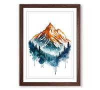 Mountain in White Boho Framed Wall Art Print A3 (42×29.7cm) Walnut, Wall Decor for Living Room, Bedroom, Office & Home, Ready to Hang, Art Gift