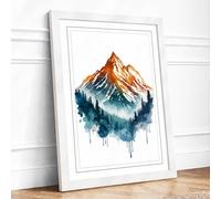 Mountain in White Boho Framed Wall Art Print A4 (29.7×21cm) White, Wall Decor for Living Room, Bedroom, Office & Home, Ready to Hang, Art Gift