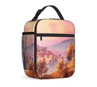 Mountain Insulated Lunch Bag, Fall Nature Tree Sunset Fall Orange Leakproof Small Reusable Lunch Bags for School Work Travel Commuting 1pcs