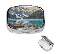 Mountain Lake Boats Pill Box with Mirror, 2 Compartment Small Pill Case for Purse Or Pocket Mini Metal Pill Holder Travel Weekly Medicine Tablet Vitamin Holder Organizer Travel Gifts