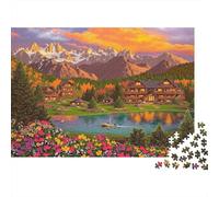 Mountain Lake Cabin_1 1000pc Jigsaw Puzzle for Adults Cosy Night In Stress Relief Puzzle Brain Teaser Eco-friendly 52x38cm/1000pcs