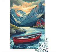 Mountain Lake Cabin Scene Jigsaw Puzzles Puzzles for Adults Kids. 1000 Piece Impossible Challenge Toy Educational Game Home Decoration for Educational Games Gifts 38x26cm/1000pcs