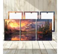 Mountain Lake Canvas Wall Art - 3 Panels White Snowy Mountains Landscape, Green Forests Sunrise Scenery Picture for Living Room Decorative Woodern Framed Print , Bathroom Wall Decor 12x16inch 3PCS