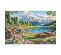 Mountain Lake Forest 1000 Pieces Set Classic Jigsaw Puzzle Teen Fans 14-18 Yrs Logic Skill Leisure Adventure Valentines Thick Cardboard Creativity & Gift Giving 1000 PCS