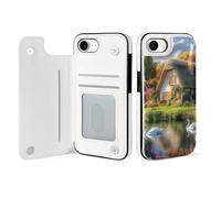 Mountain Lake House Swan Wallet Phone Case Compatible with iPhone 16 E Flip Phone Case with Card Holder