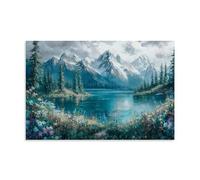 Mountain Lake Landscape Canvas Wall Art Poster for Living Room Large, Colorful Flower Meadow Modern Bedroom Decor Aesthetic, Nature Pictures Prints Wall Decorations for Office Hallway12x18inch(30x45cm