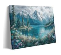 Mountain Lake Landscape Canvas Wall Art Poster for Living Room Large, Colorful Flower Meadow Modern Bedroom Decor Aesthetic, Nature Pictures Prints Wall Decorations for Office Hallway12x18inch(30x45cm