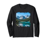 Mountain Lake Reflection Alpine Scenic Landscape Graphic Long Sleeve T-Shirt