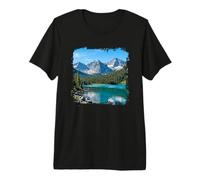 Mountain Lake Reflection Alpine Scenic Landscape Graphic Premium T-Shirt