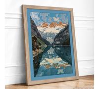 Mountain Lake Reflection Landscape Framed Wall Art Print A2 (59.4×42cm) Oak, Wall Decor for Living Room, Bedroom, Office & Home, Ready to Hang, Art Gift